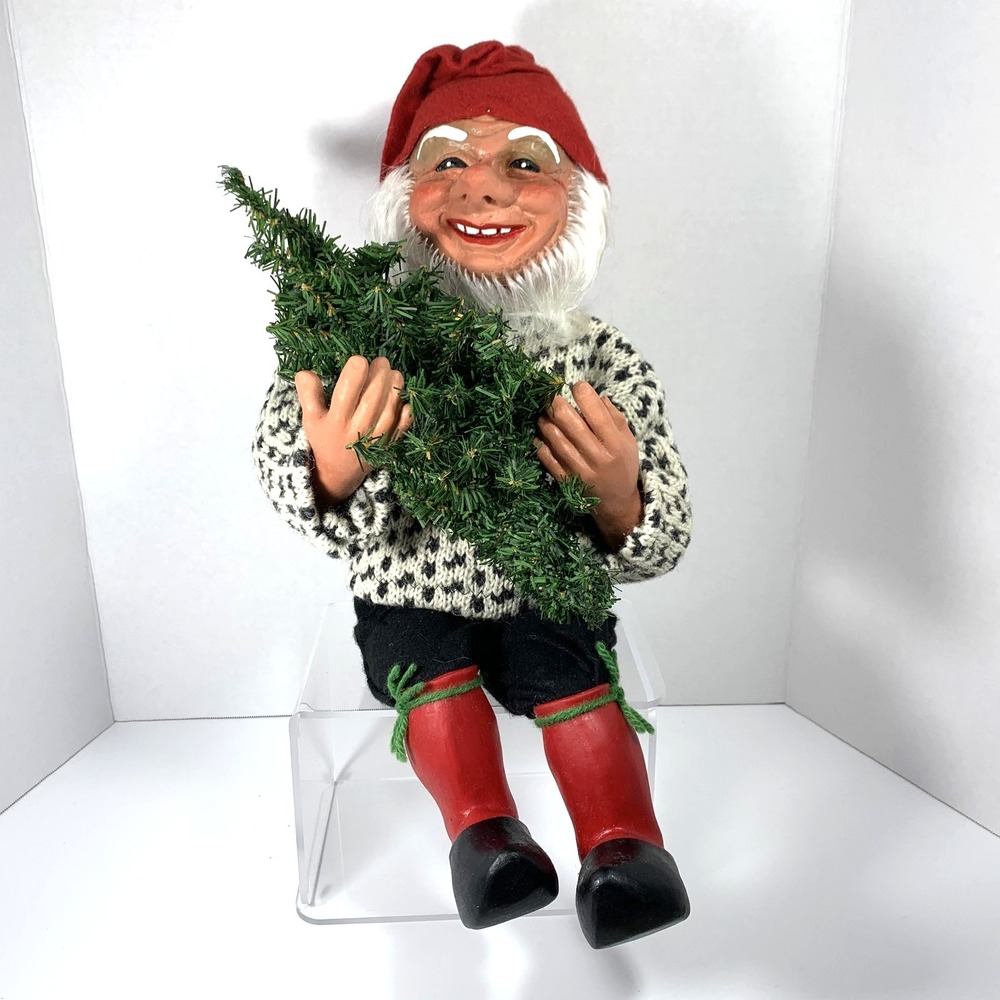 Arne Hasle Norwegian Nisse Tomte Dolls 18"‎ w/ tree, Vintage Latex